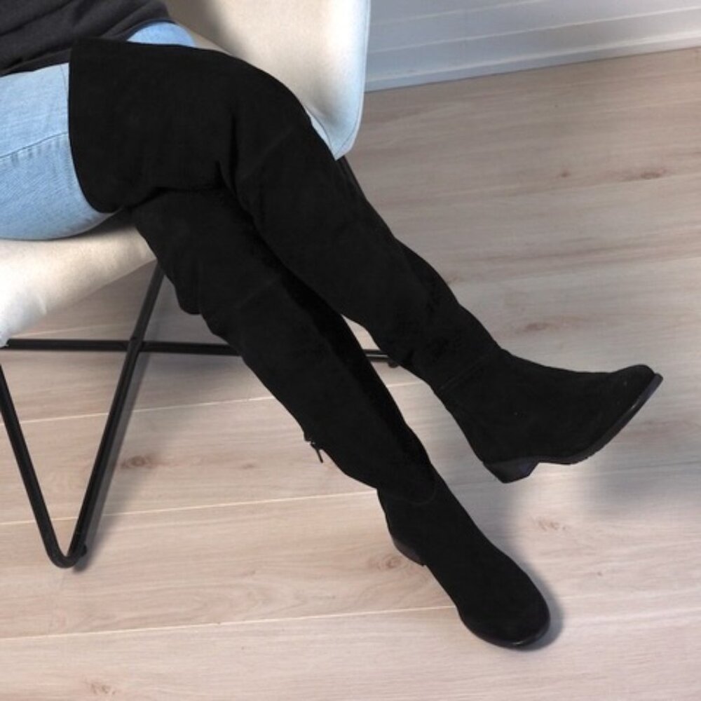 Stuart Weitzman Black Suede Over The Knee  Flat Boot